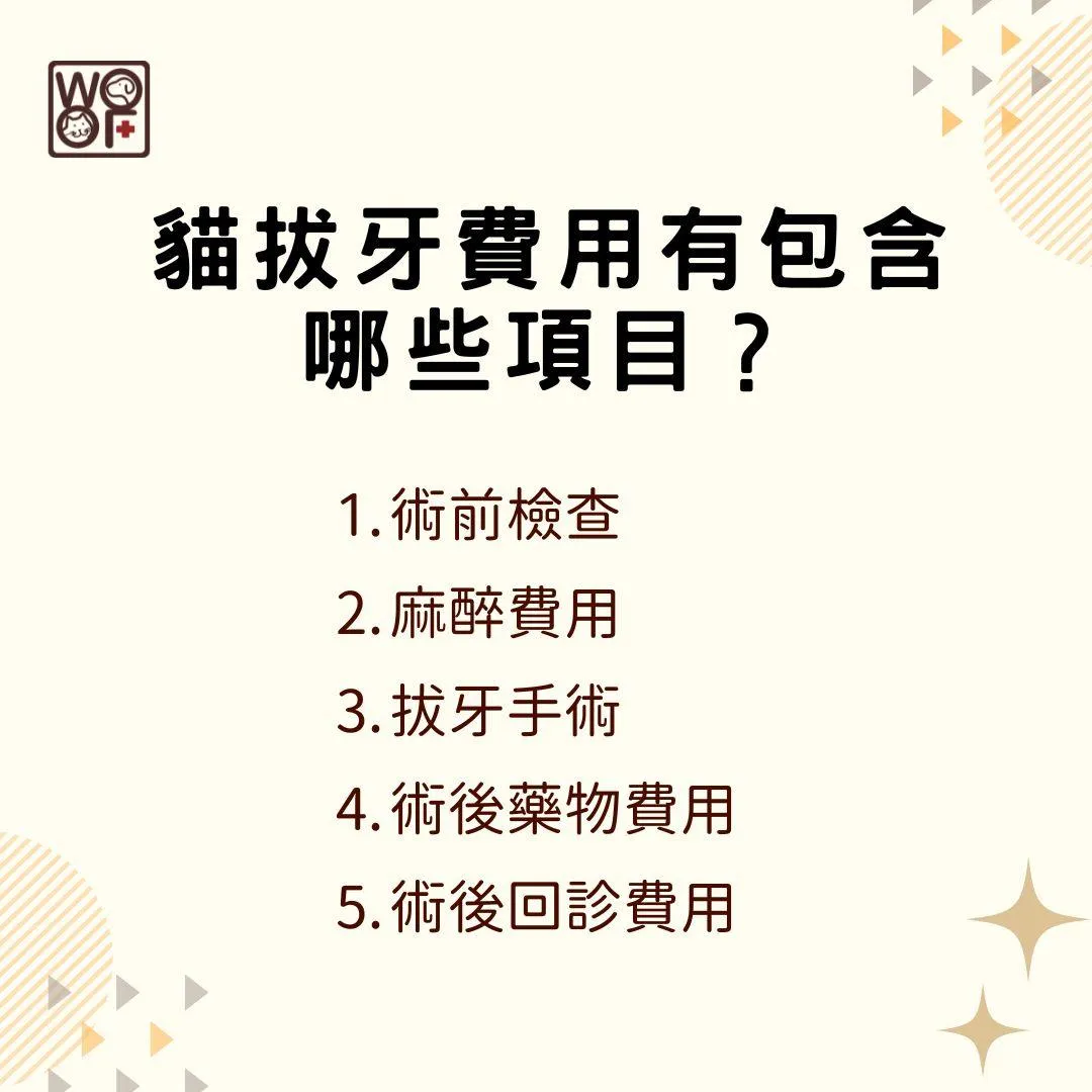 說明貓拔牙費用有包含哪些項目?